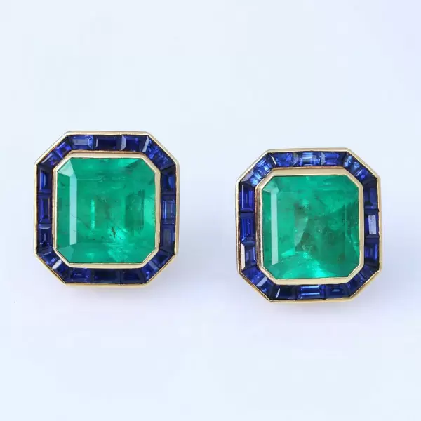 22ctw Asscher Cut Emerald Sapphire Halo Stud Earrings