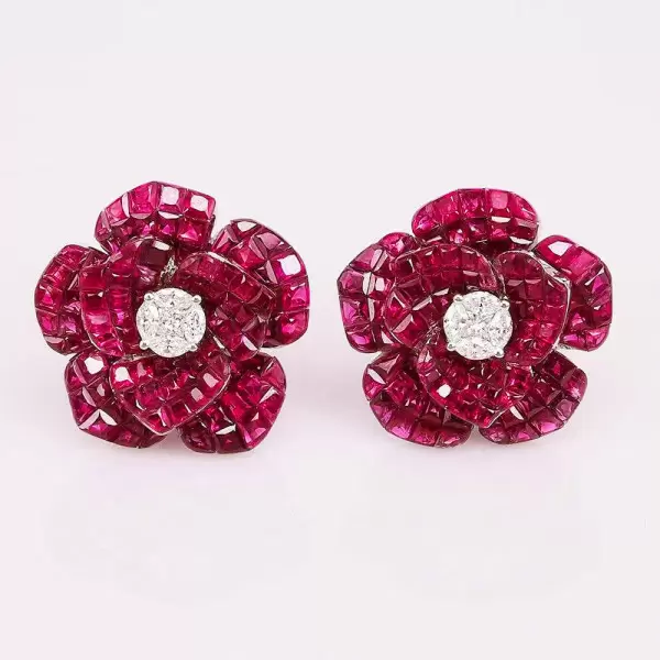 30ctw Invisibly Set Blue Sapphire Flower Stud Earrings