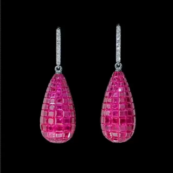 30ctw Invisible Set Ruby Waterdrop Dangle Earrings