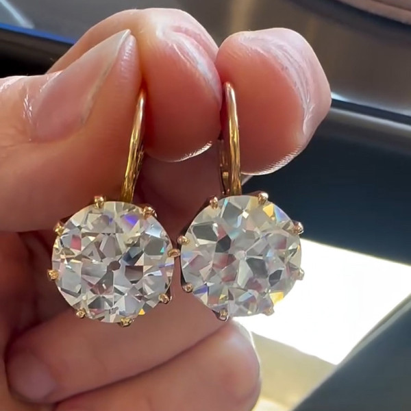 16ctw Huge Round Cut Simple Vintage Drop Earrings