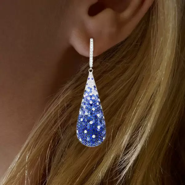 16ctw Blue Sapphire Paved Waterdrop Dangle Earrings