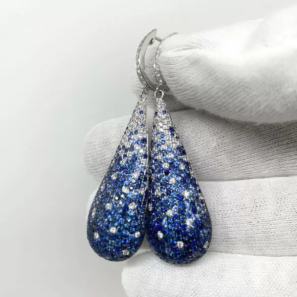 16ctw Blue Sapphire Paved Waterdrop Dangle Earrings