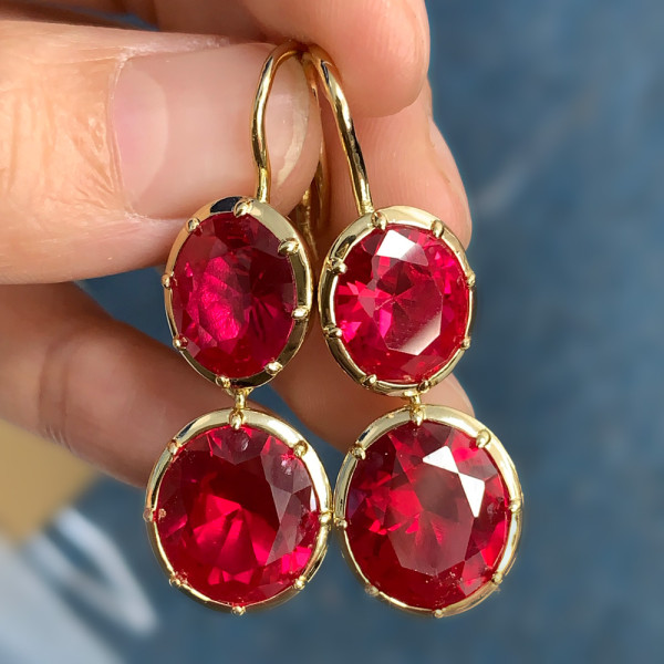 20ctw Oval Cut Ruby Vintage Drop Earrings