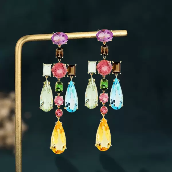 46ctw Multi-cut Multicolor Sapphire Large Statement Earrings