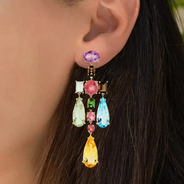 46ctw Multi-cut Multicolor Sapphire Large Statement Earrings