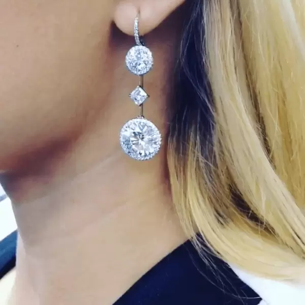 12.5ct Round Cut White Sapphire Drop Earrings