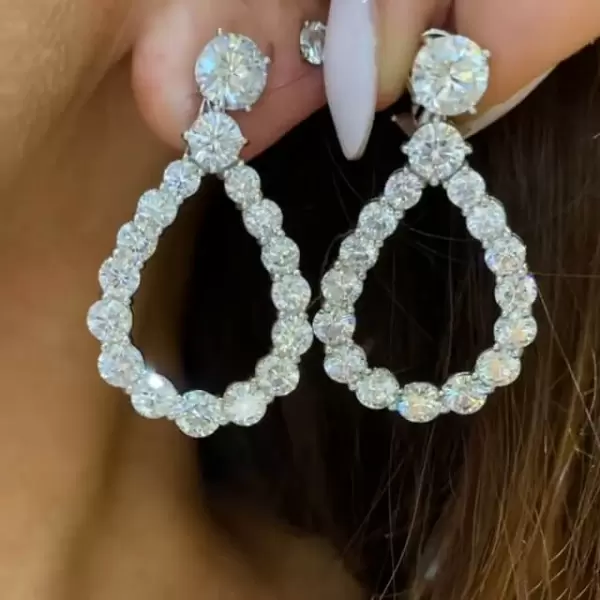 Round Cut White Sapphire Drop Earrings