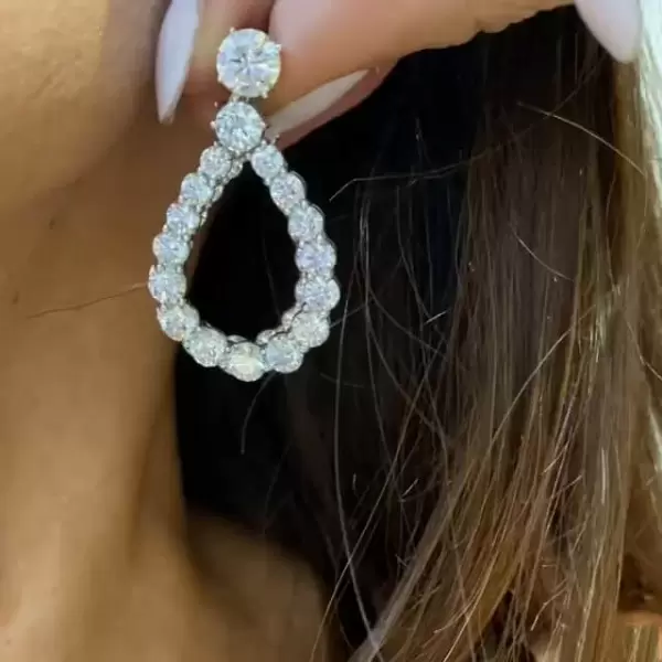 Round Cut White Sapphire Drop Earrings