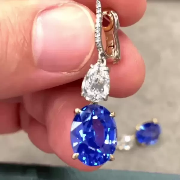 Oval Cut Blue Sapphire Dangle Earrings