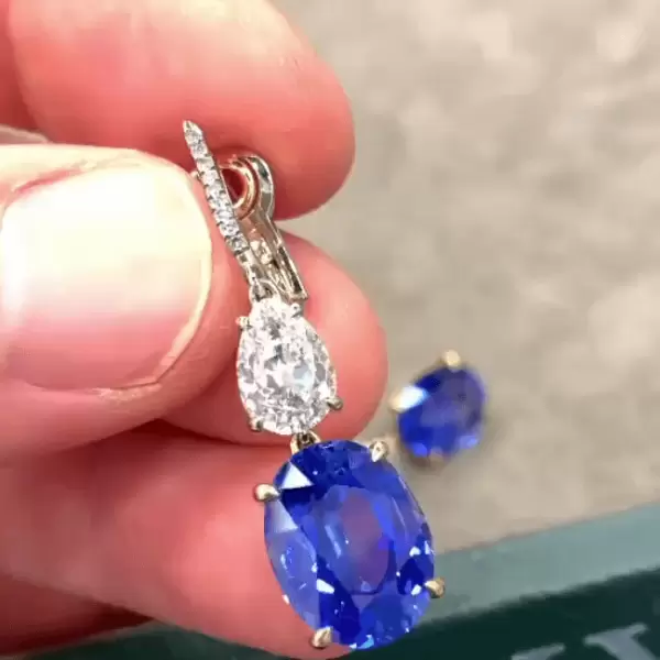 Oval Cut Blue Sapphire Dangle Earrings