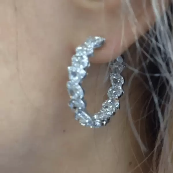 19.5ctw Pear Cut White Sapphire Hoop Earrings