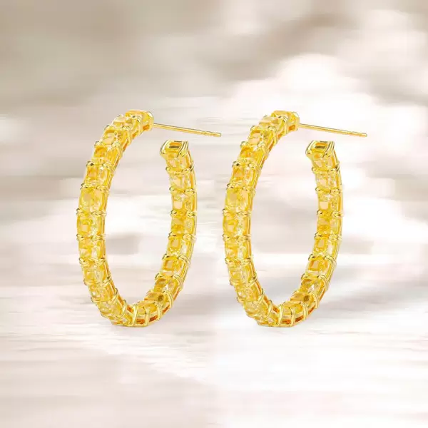 18ctw Cushion Cut Yellow Sapphire Hoop Earrings