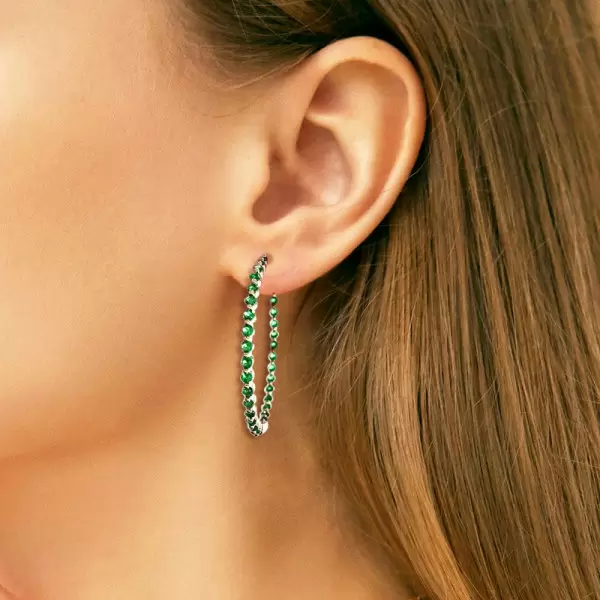Round Cut Emerald Classic Hoop Earrings