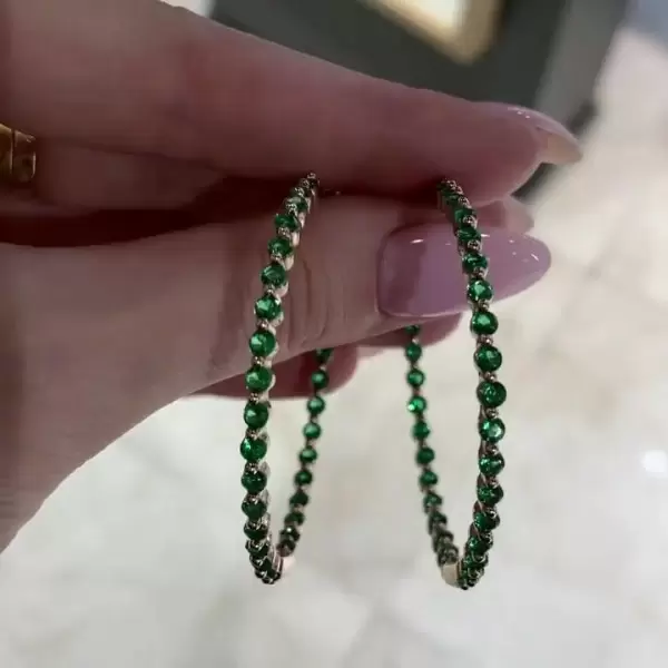 Round Cut Emerald Classic Hoop Earrings
