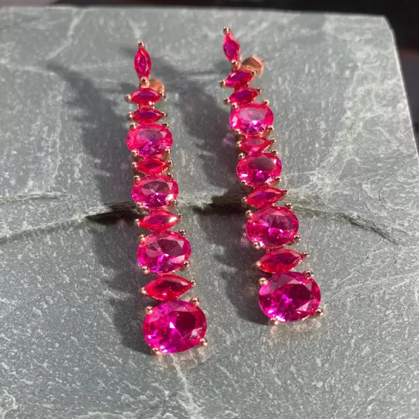 14ctw Oval Cut Ruby & Fuchsia Sapphire Drop Earrings