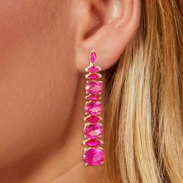 14ctw Oval Cut Ruby & Fuchsia Sapphire Drop Earrings