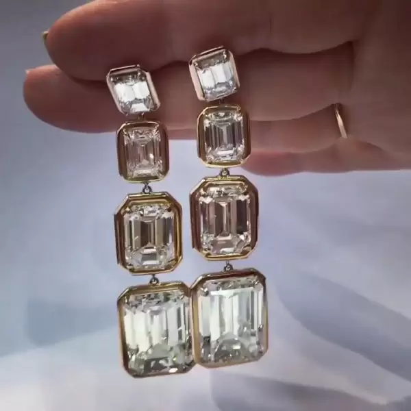 11.9ctw Emerald Cut White Sapphire Drop Earrings in Gold