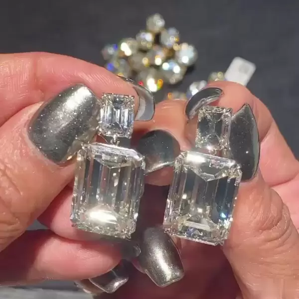 Emerald Cut White Sapphire Drop Earrings