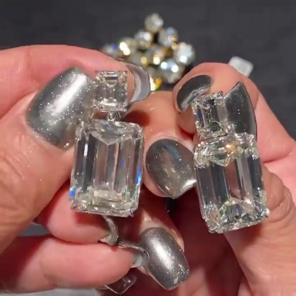 Emerald Cut White Sapphire Drop Earrings