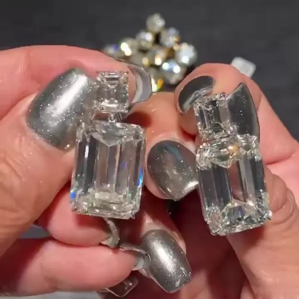 Emerald Cut White Sapphire Drop Earrings