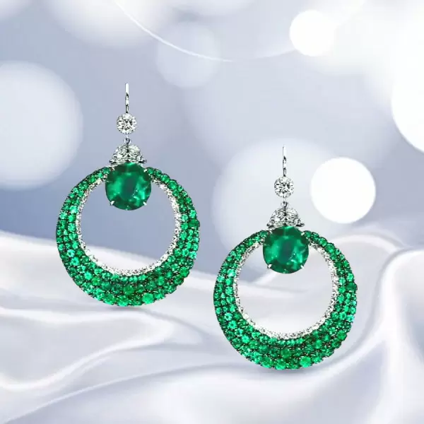 6.75ct Round Cut Emerald Sapphire Hoop Earrings