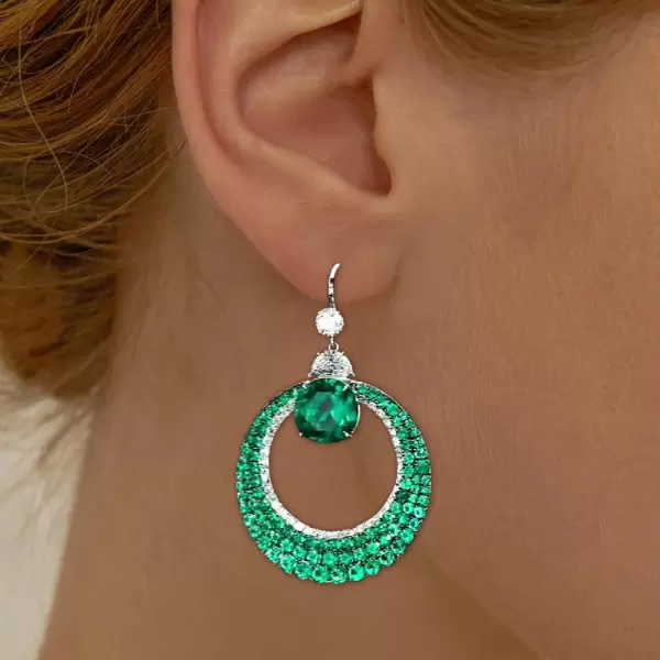 6.75ct Round Cut Emerald Sapphire Hoop Earrings