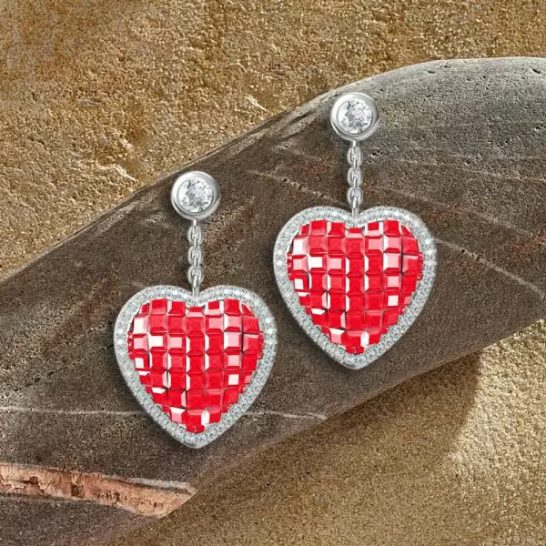 8ctw Princess Cut Ruby Heart Drop Earrings