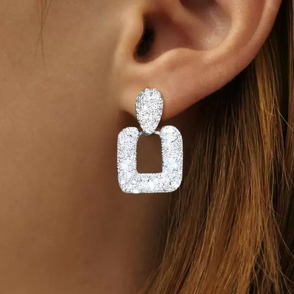 Round Cut White Sapphire Micro-paved Setting Square Hoop Earrings