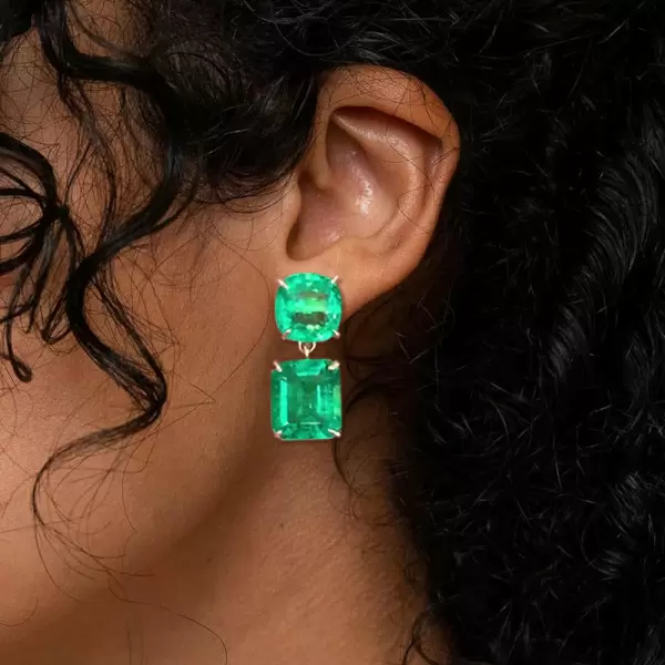 36ctw Cushion and Emerald Cut Drop Earrings