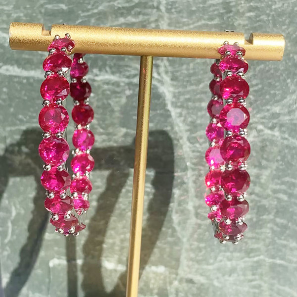 27ctw Round Cut Ruby Statement Hoop Earrings