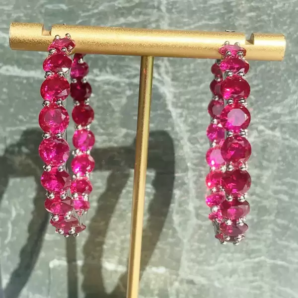 27ctw Round Cut Ruby Statement Hoop Earrings