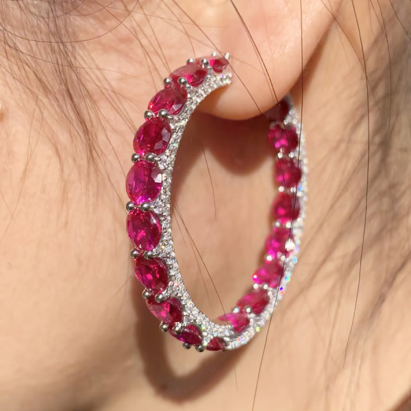 27ctw Round Cut Ruby Statement Hoop Earrings