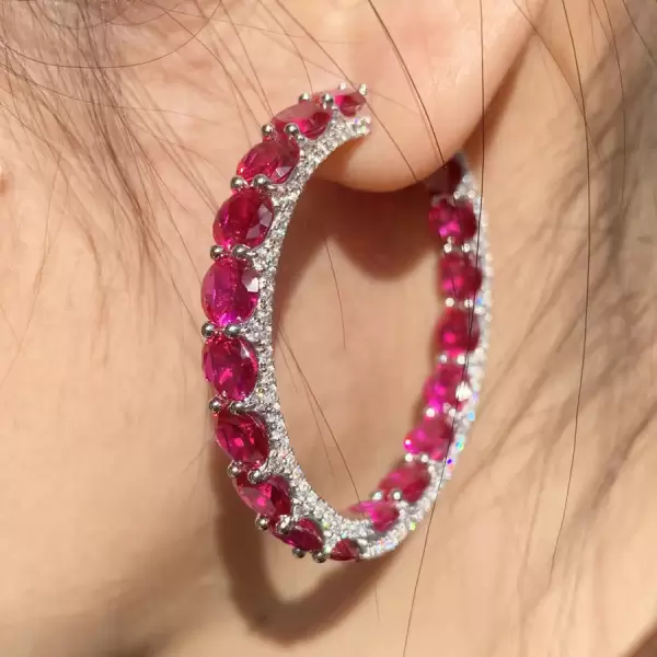 27ctw Round Cut Ruby Statement Hoop Earrings