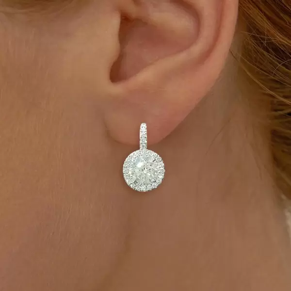 14ctw Round Cut White Sapphire Classic Halo Drop Earrings