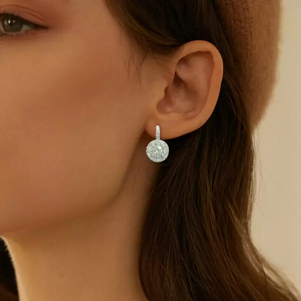 14ctw Round Cut White Sapphire Classic Halo Drop Earrings