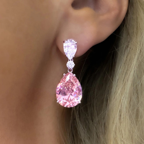 9ctw Pear Cut Aquamarine and Pink Sapphire Mismatched Earrings