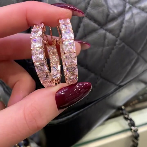13ctw Asscher Cut Pink Sapphire Hoop Earrings