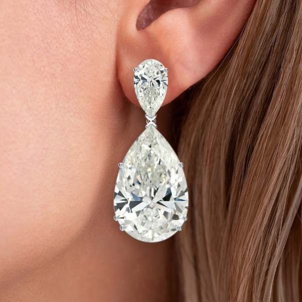 26ctw Huge Pear Cut White Sapphire Drop Earrings