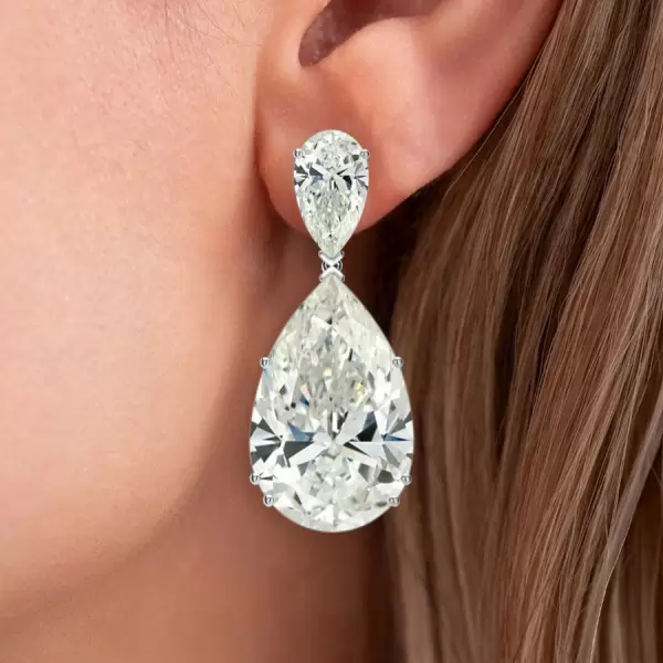 26ctw Huge Pear Cut White Sapphire Drop Earrings