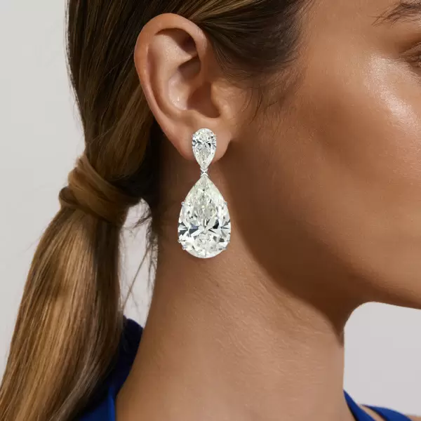 26ctw Huge Pear Cut White Sapphire Drop Earrings