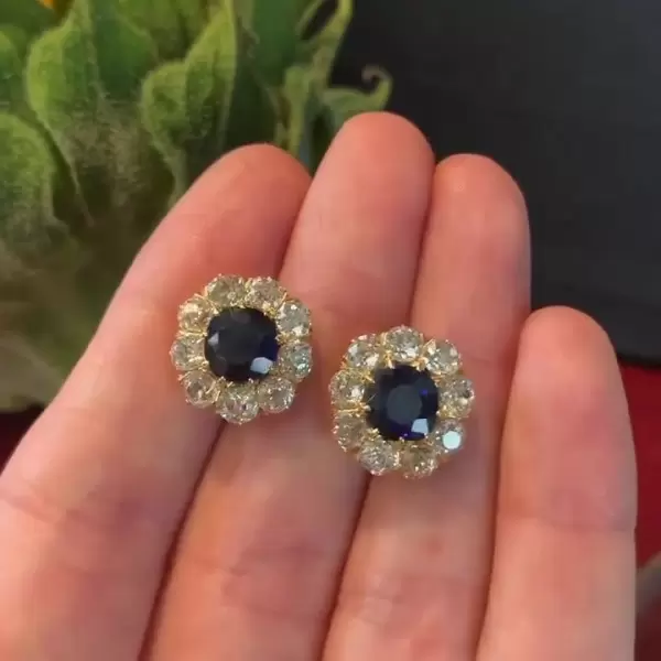 Art Deco Blue Sapphire Stud Earrings