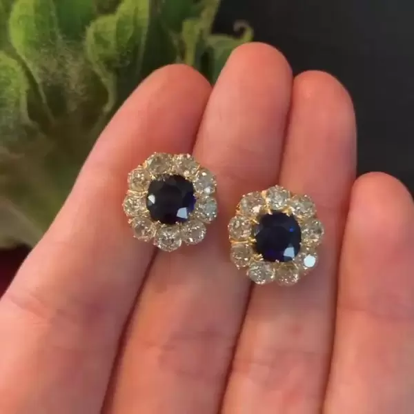 Art Deco Blue Sapphire Stud Earrings