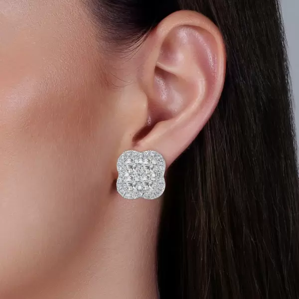 7ctw Round Cut Clustered Classic Clover Stud Earrings
