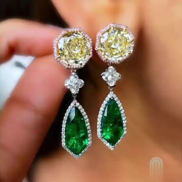 Octagon-shaped Colorful Sapphire Drop Earrings