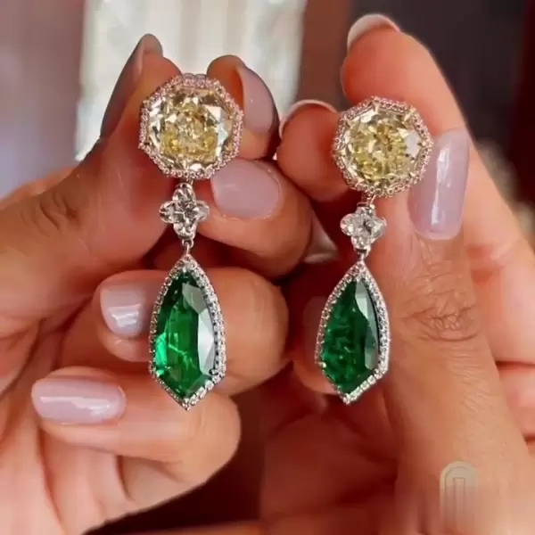 Octagon-shaped Colorful Sapphire Drop Earrings