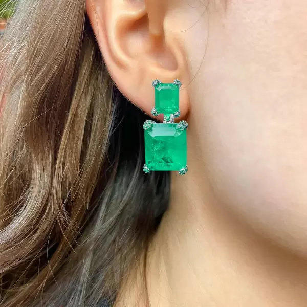 25ct Emerald Cut Colombia Emerald Drop Earrings