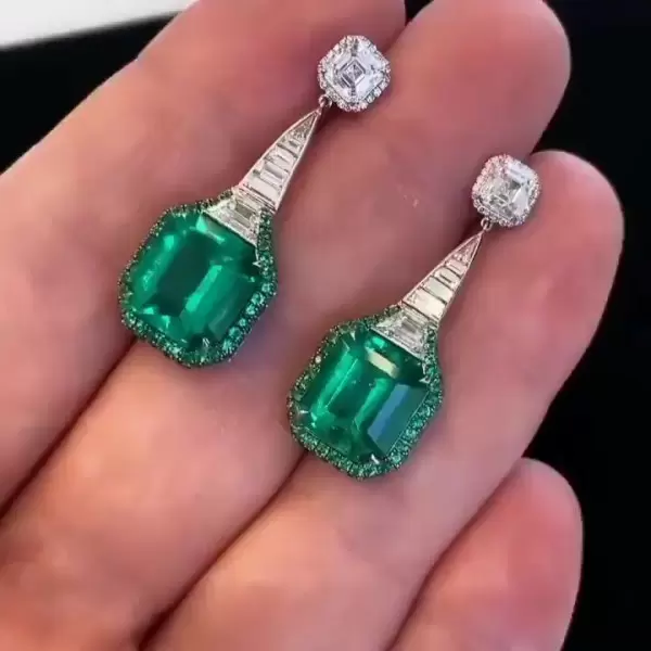 12.85ct Emerald Cut Green Sapphire Drop Earrings