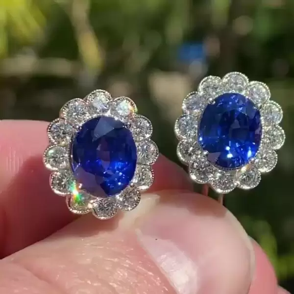 6ctw Oval Cut Sapphire Art Deco Stud Earrings