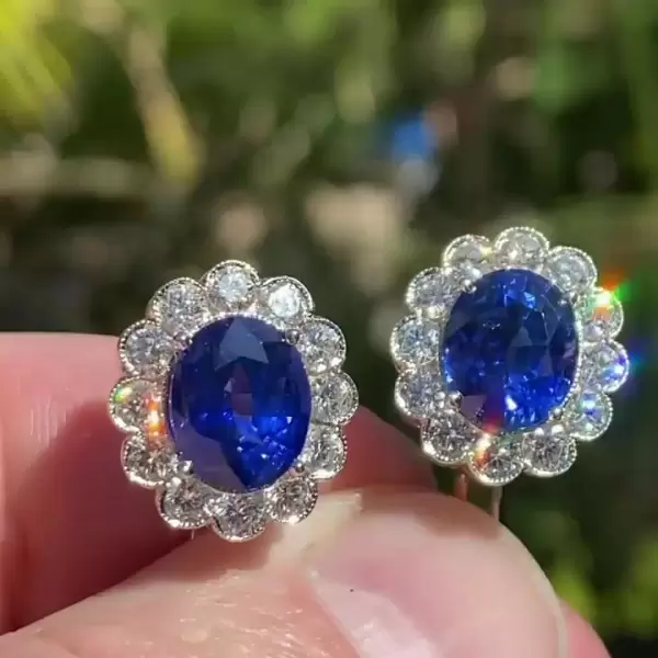 6ctw Oval Cut Sapphire Art Deco Stud Earrings