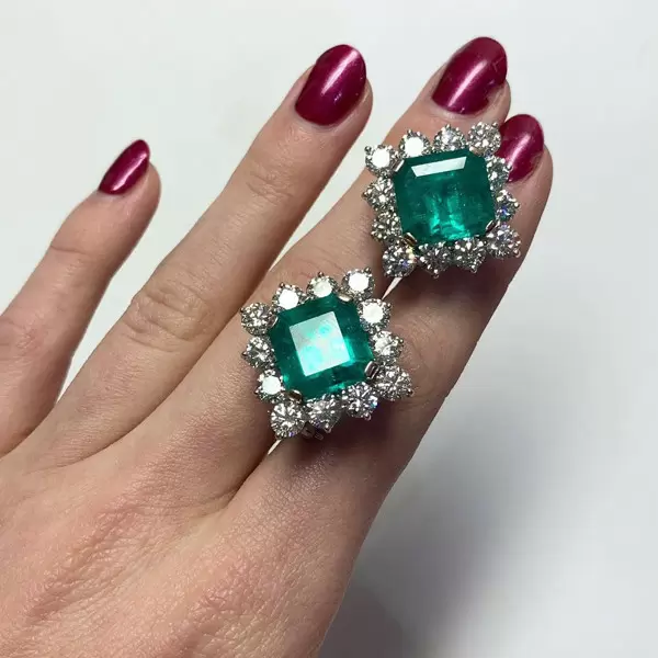 20ctw Asscher Cut Emerald Halo Big Stud Earrings